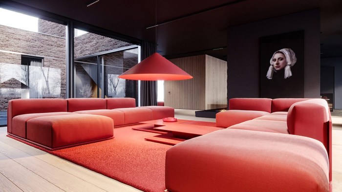 Wohnzimmer mit roter wand